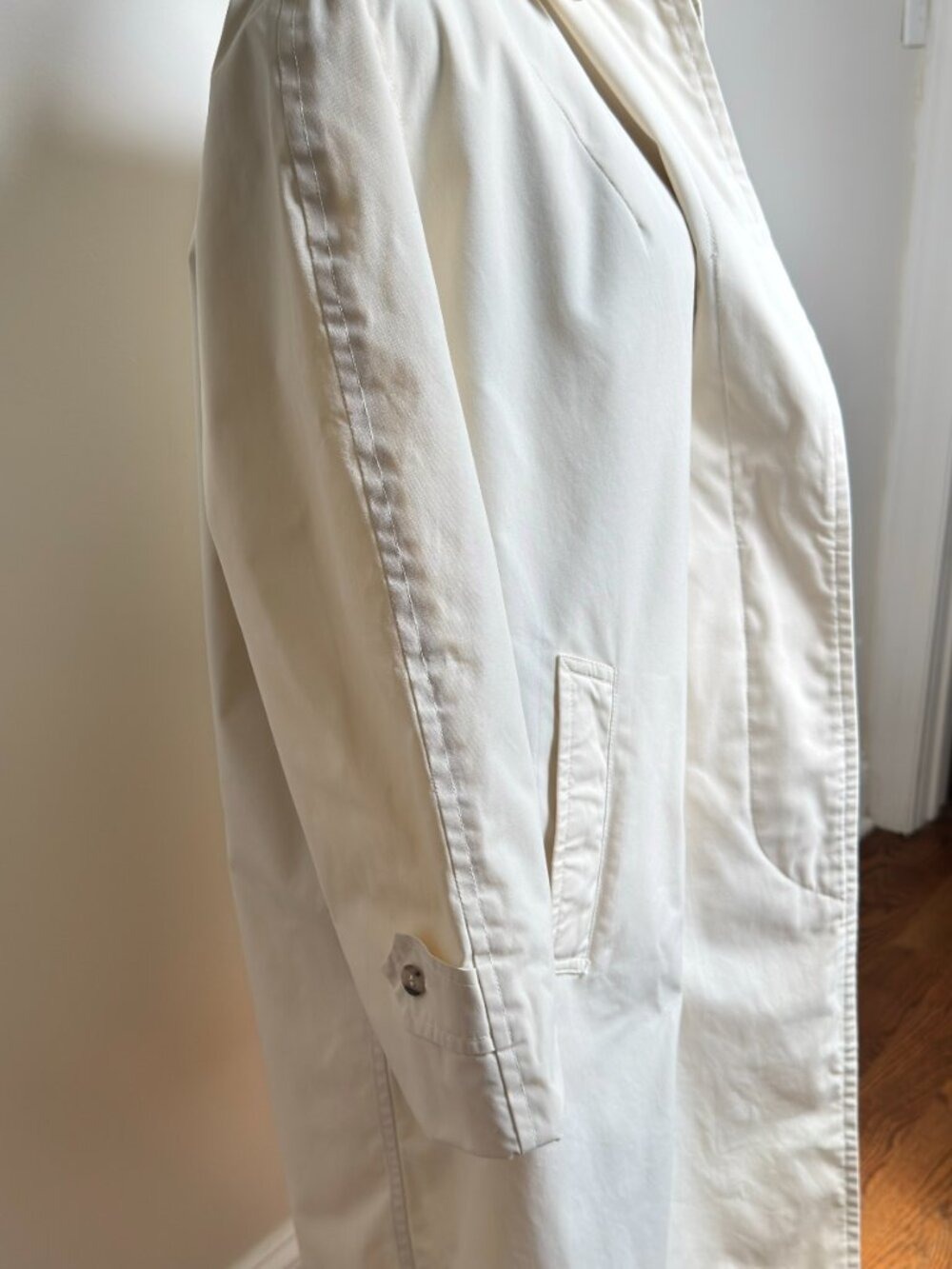 Vintage 60s 70s London Fog Maincoats Rain Coat 14 Petite Ivory Trench - Picture 7 of 14